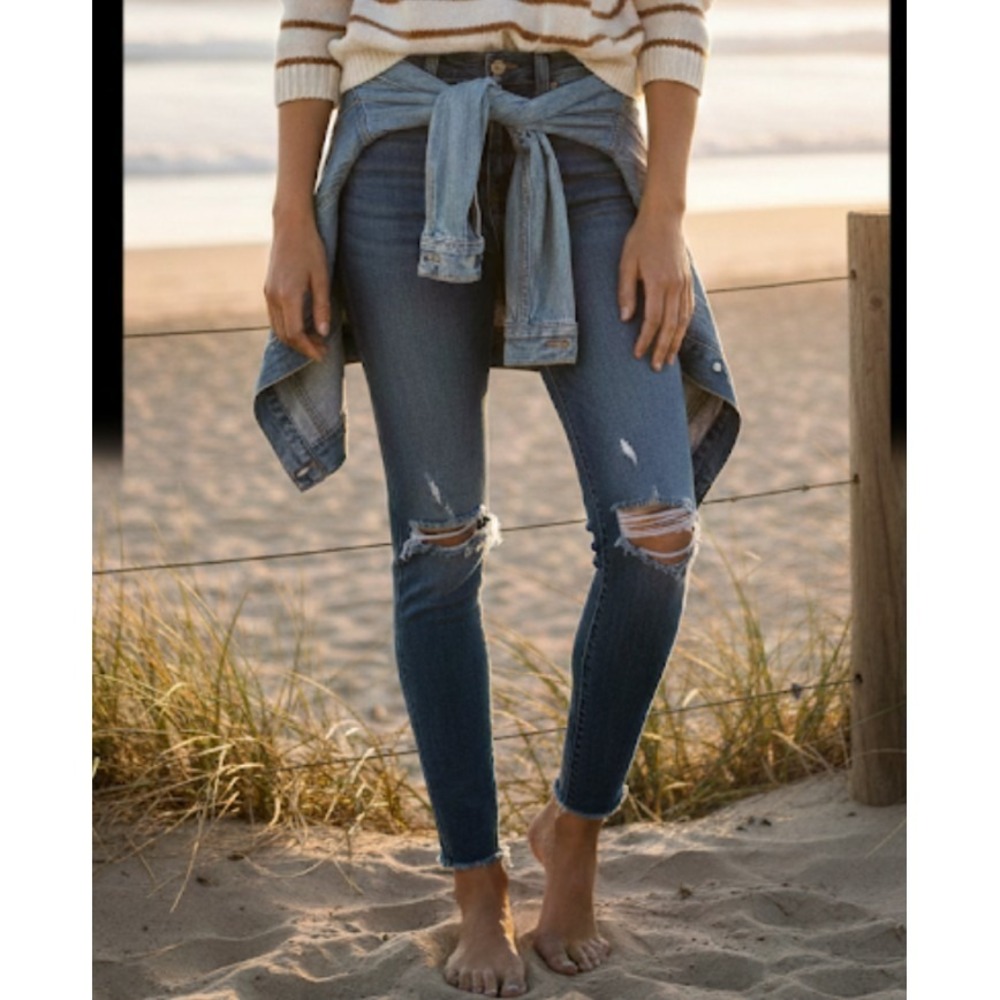 Marine Layer High Rise‎ Skinny Jeans Distressed Denim Raw Hem womens sz 26 156